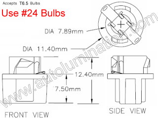 24 T6.5 T-1/2 Bulb Twist Lock Socket Base Holder Wedge (W2.1x4.9d)  